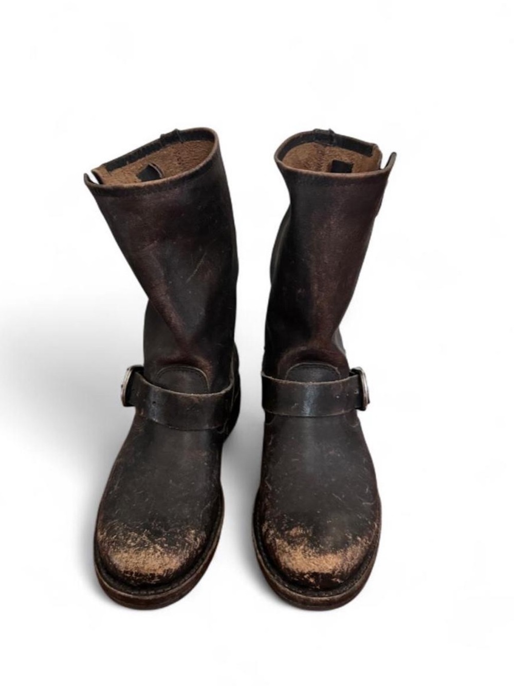 Frye Dark Brown Leather Harness Moto Boots